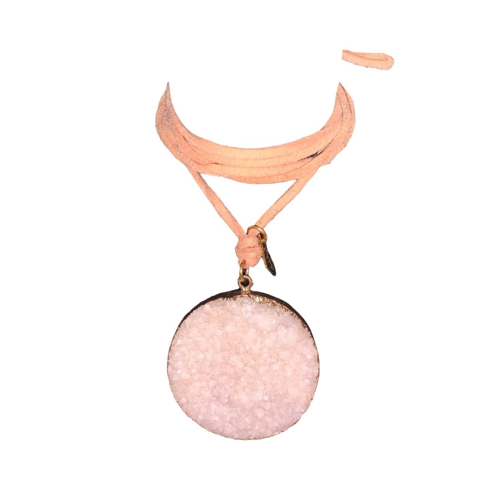 Pink Healing Crystal Leather Wrap Around BowTie Necklace
